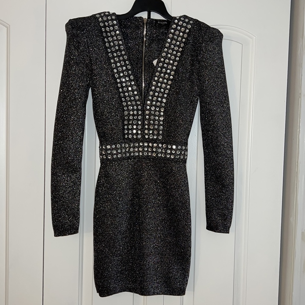BALMAIN Crystal-embellished metallic stretch-knit mini dress - Picture 6 of 15